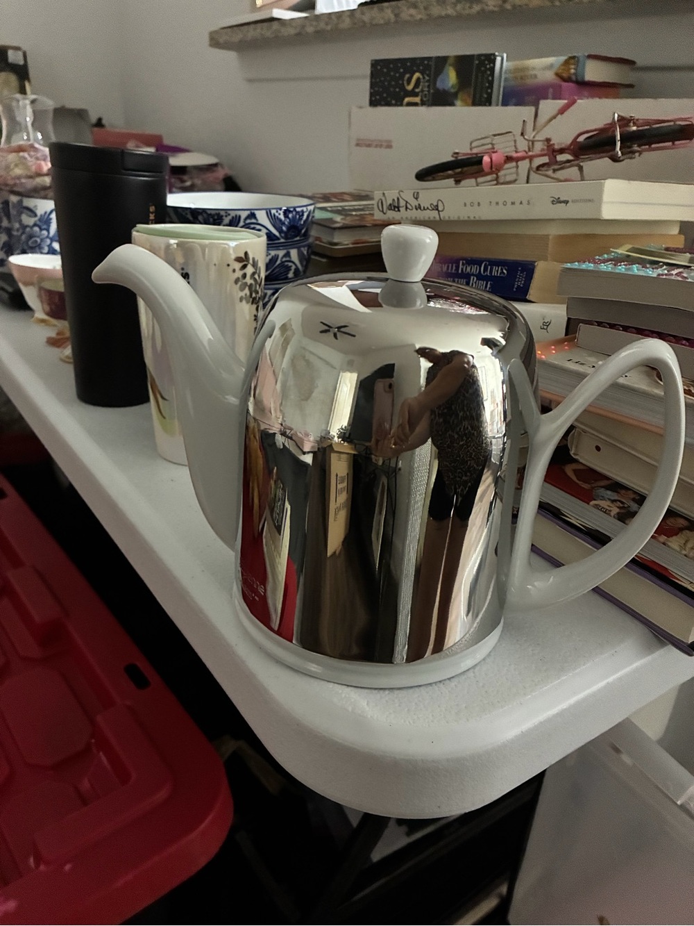 Vintage Guy Degrenne Salam French Porcelain Insulated Teapot Stainless Steel